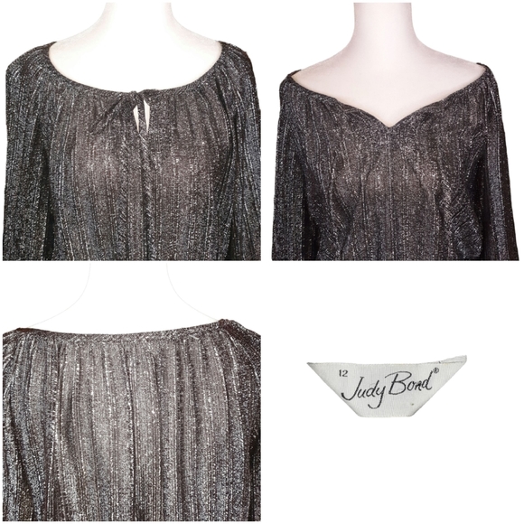 VINTAGE 70s Metalic Silver Peasant Blouse M - Picture 4 of 4